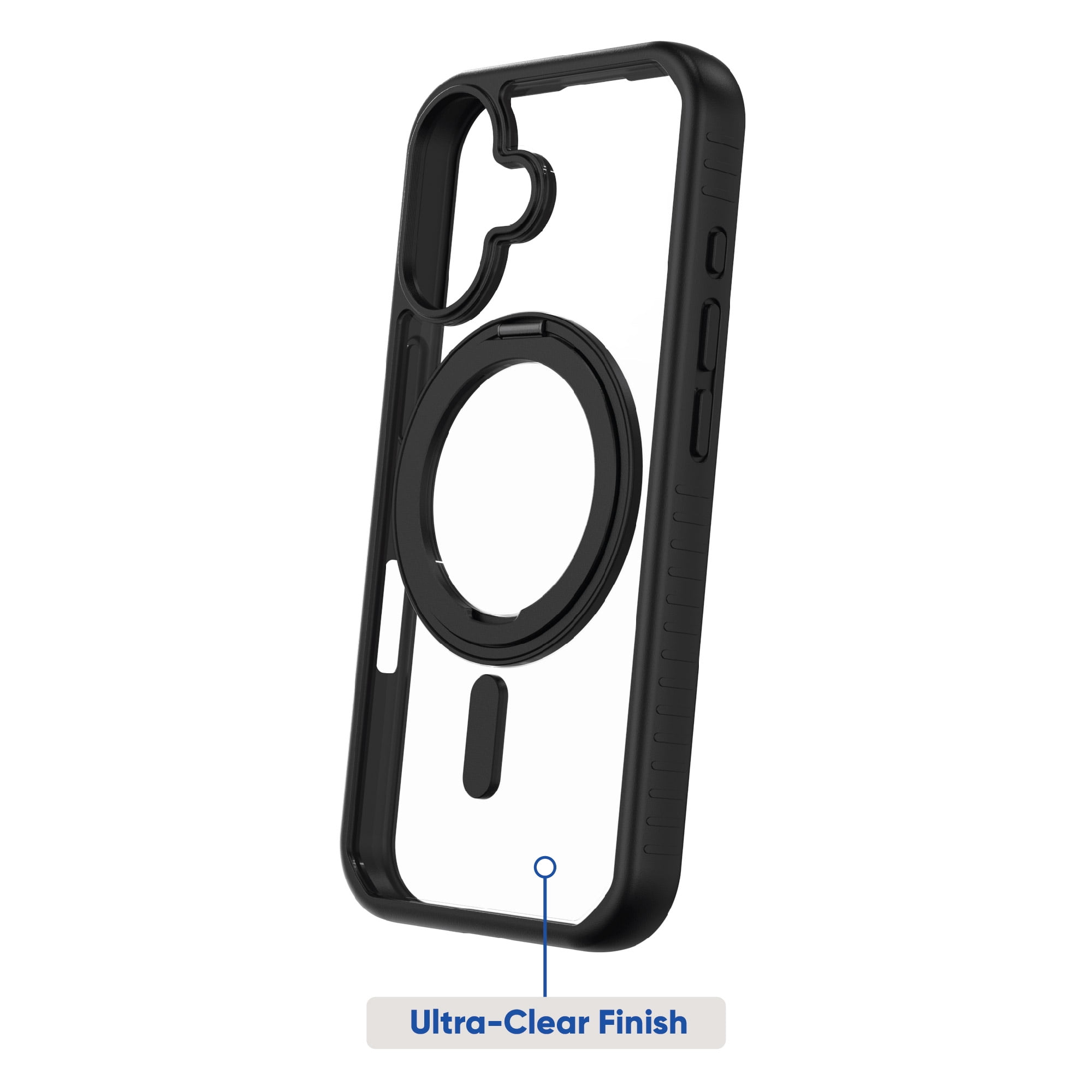 onn. MagSafe Compatible Phone Case with Ring Stand for iPhone 16 Plus - Black/Clear