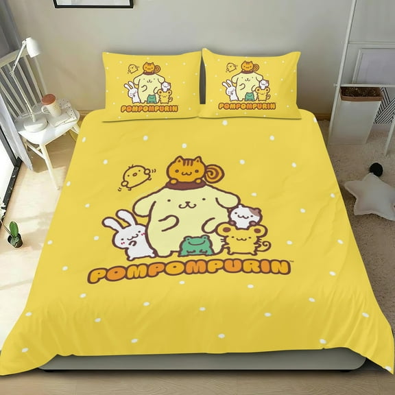 Pompompurin Themed Bed Sheet Set Three Piece Set 53x79 Inches Comfortable And Skin Friendly Unique Design Creating A Star Studded Night Home Decor Gifts For Family Friends fans