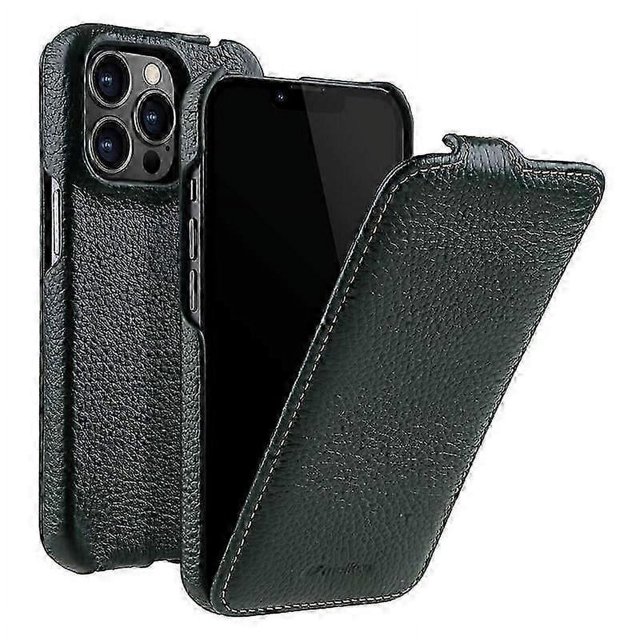 MELKCO - Funda para iPhone 13 Pro (piel de vaca auténtica y policarbonato), tapa trasera abatible vertical