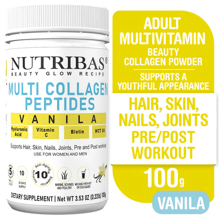 Multi Collagen Protein Powder, with HA Biotin Vit. C MCT, Vanilla - 10 Servings