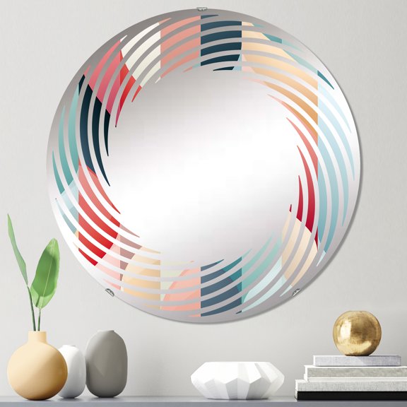 Designart "Elegant Subdued Tones" Striped Spiral Round Wall Mirror - Oval Printed Decorative Mirror - Multiple Color Options