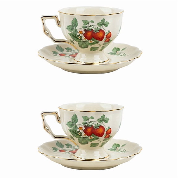 2X French Retro Teapot Coffee Cup Set Gold Edge Cup Saucer Flower Big Teacup English Afternoon Tea Cup B