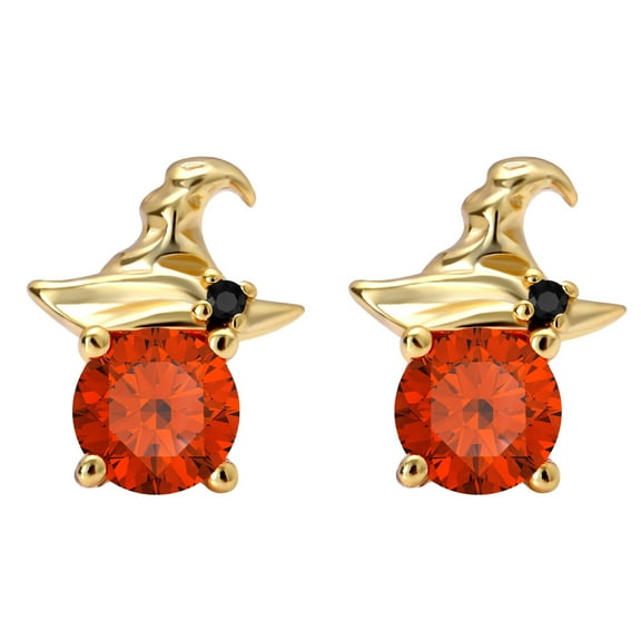 Witch Hat Orange CZ Stud Earrings for Women Halloween Jewelry 14KT Gold Plated Sterling Silver Ginger Lyne Collection