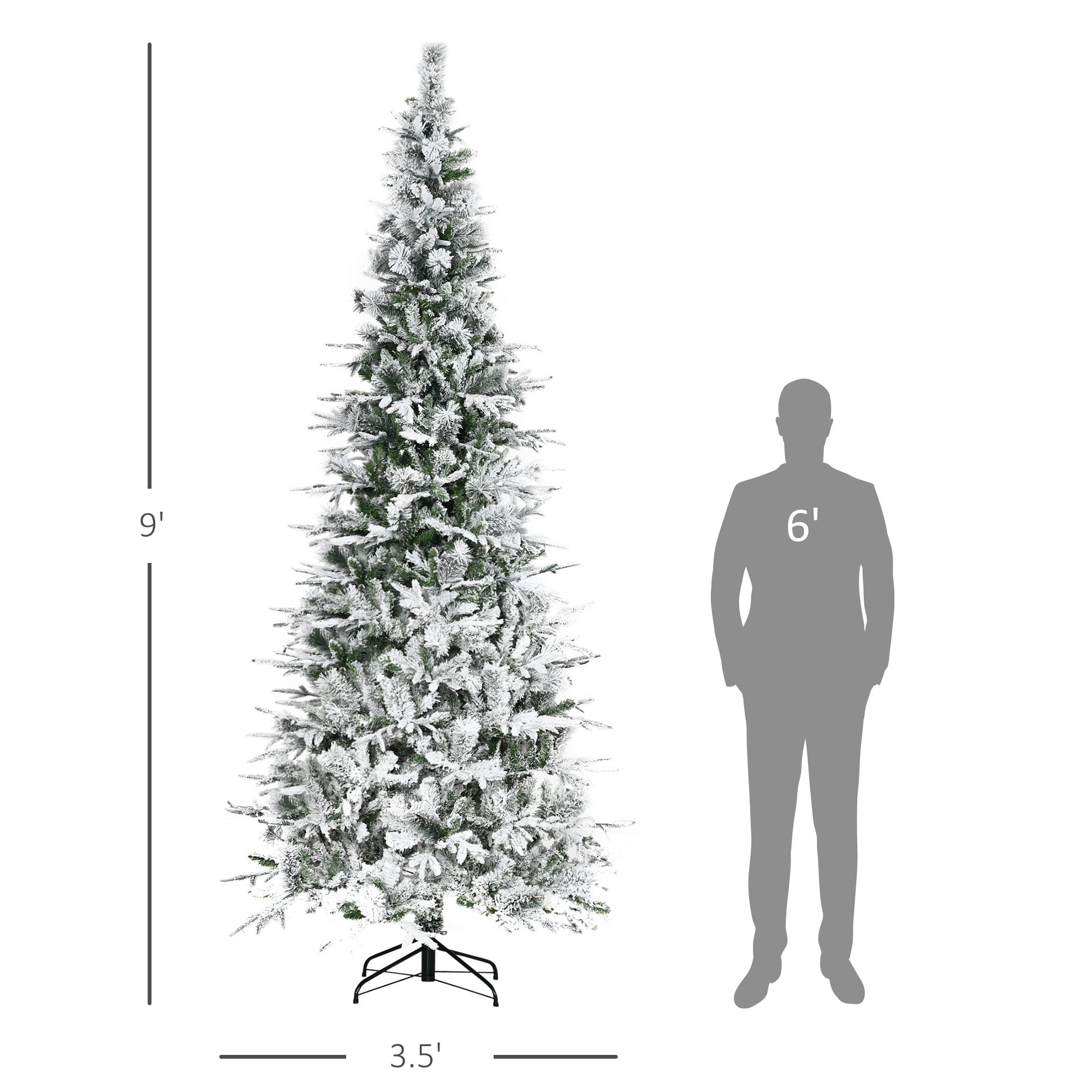 9ft Snow Flocked Christmas Tree 1159 Tips Auto-Open Branches Flame Retardant Indoor Decor