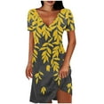 thumbnail image 2 of DailyTrove Women's Leaf Print V-Neck Midi Dress, Short Sleeve, Casual Daily & Garden Wear, Lightweight Rayon Blend, 2 of 6