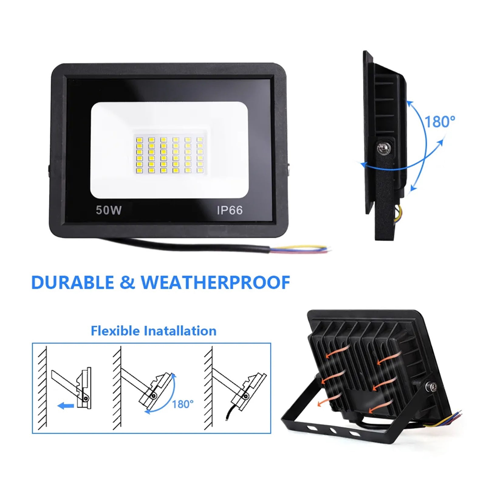 LED Flood Light Outdoor Lighting 100W FLoodlight IP66 Waterproof Wall Lamp Spotlight Garden Projector ,Multifunctional Lighting