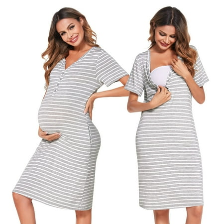 

Uniexcosm Womens Maternity Dress Nightgown for Breastfeeding Short Sleeve Pregnancy Sleepwear Loungewear Dress