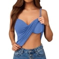 thumbnail image 2 of QIYAGBSA Camisole Tops for Women Spaghetti Strap Twist Front V Neck Crop Top with Built-in Bra Solid Color Casual Layering (Sky Blue, 4XL), 2 of 6