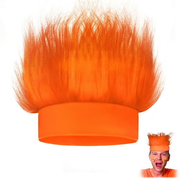 Novelty Place Orange Hairy Costume Headband - Fun and Fuzzy Crazy Hair Wig Troll Hair Costume Accessories - Perfect for Sports Parties, Costume, Cosplay, and Halloween - Fit Kids, Teens and Adults