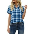 thumbnail image 2 of Short Sleeve Plaid Print Women Casual Blouse Female Summer Turn-Down Collar Shirt Tops, 2 of 4
