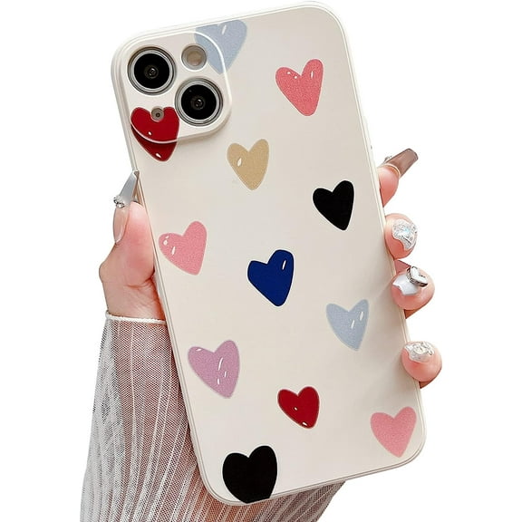 Designed for iPhone 14 Case Silicone for Women Girls Cute Soft Liquid Silicone Camera Protection Protective Lovely Heart Phone Cases for iPhone 14 6.1" (Beige)