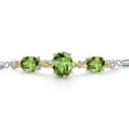 thumbnail image 3 of Gem Stone King 925 Silver & 10K Yellow Gold Green Peridot & Lab Grown Diamond Bracelet for Women | 5.70 Cttw | Gemstone August Birthstone | Oval 10X8MM and 8X6MM | Fully Adjustable 9 inch, 3 of 5