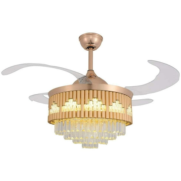 Tfcfl 42 Ceiling Fan Light With Remote Control Kit Crystal Chandelier Invisible Retractable Blades 3 Colors And Sds Changing Com Tfcfl 42 Ceiling Fan Light With Remote, Chandelier Kit For Ceiling Fan