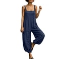 thumbnail image 3 of Plus Size Women's Cotton Loose Fit Jumpsuit, Elastic Waist Casual Jumpsuit with Pockets, Solid Color Sleeveless, Lounge Beach Vacation & Outdoor Everyday Wear, Womens Rompers, 3 of 9