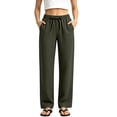 thumbnail image 3 of Womens Wide Leg Pants Casual Flowy Crepe Trousers Free Relaxed Fit Work Business with Pockets, 3 of 9