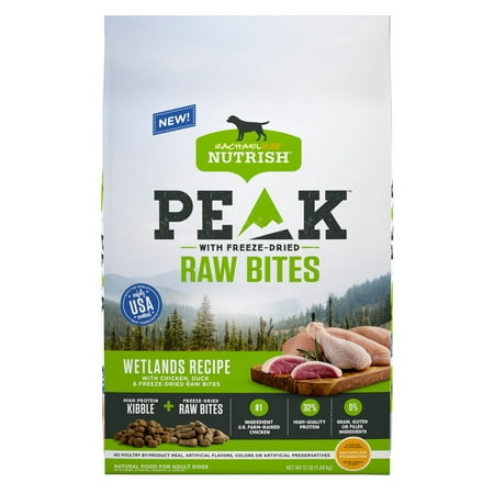 Rachael Ray Nutrish PEAK Natural Grain Free Dog Food with Freeze Dried Raw Bites, Wetlands Recipe with Chicken & Duck,