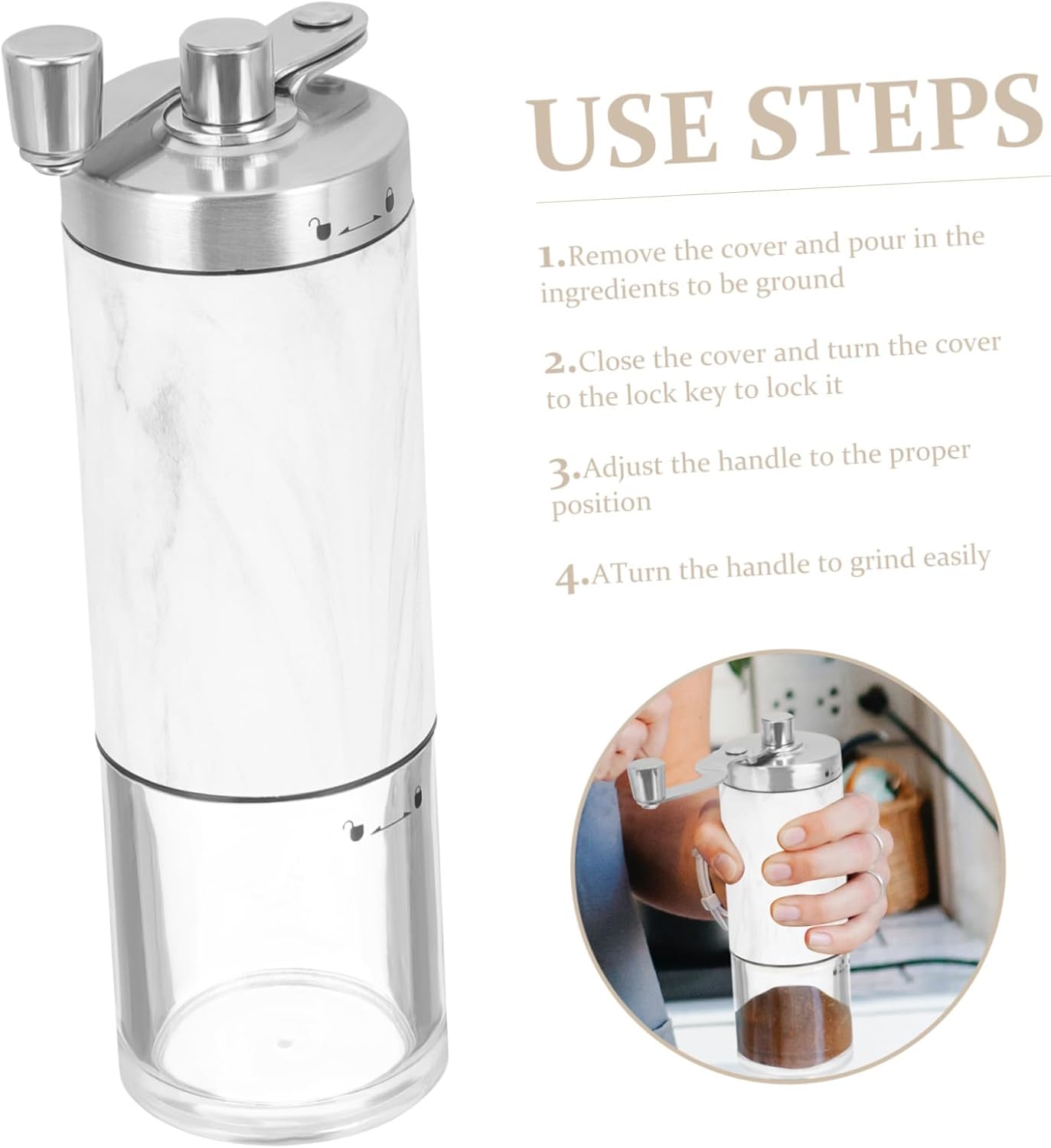 Manual Coffee Grinder Stainless Steel Hand Mill Compact Bean Grinding Tool for Home Office Travel Brewing