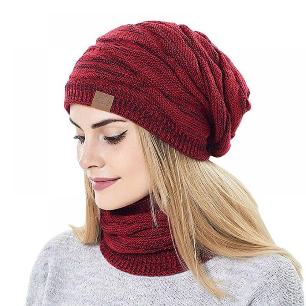 Winter Beanie Hats Scarf Setwarm Knit Hats Skull Cap Neck Warmer With