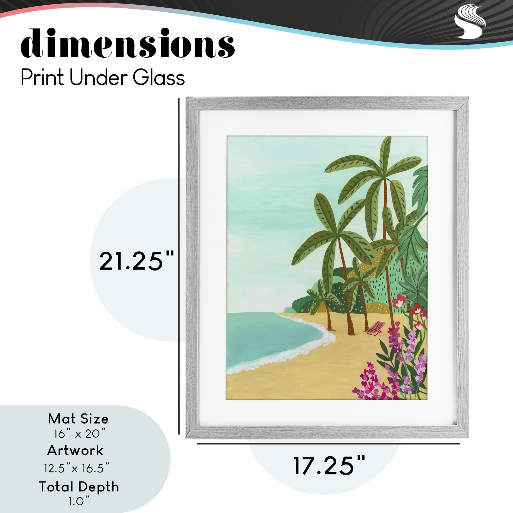 Palm Filled Shoreline Gray Framed Print Under Glass, design by Nabeela Rumi