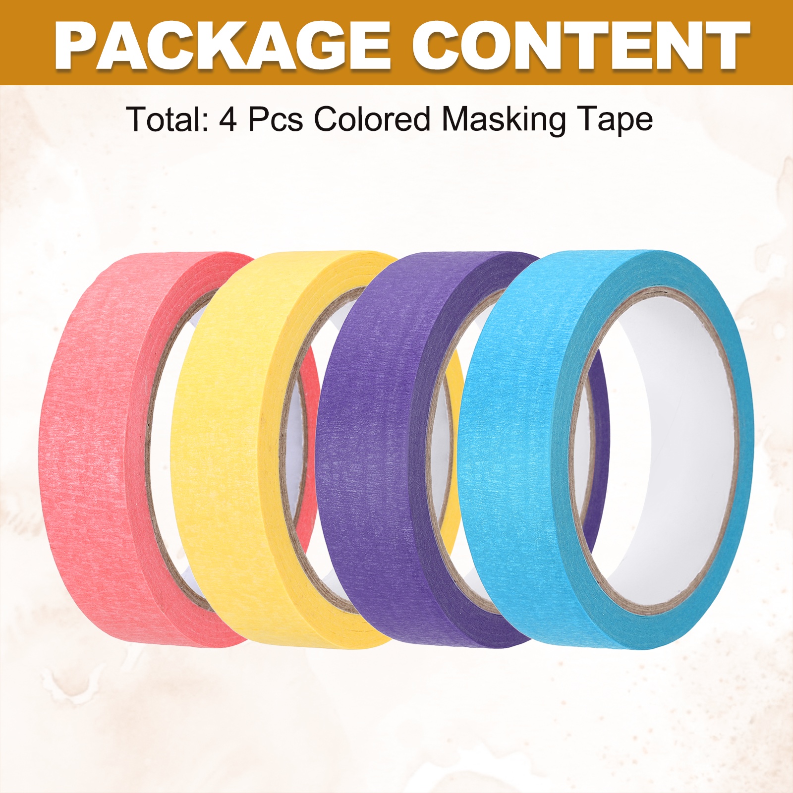 4pcs 1" x 22 Yard Colored Masking Tape, Blue Pink Purple Yellow