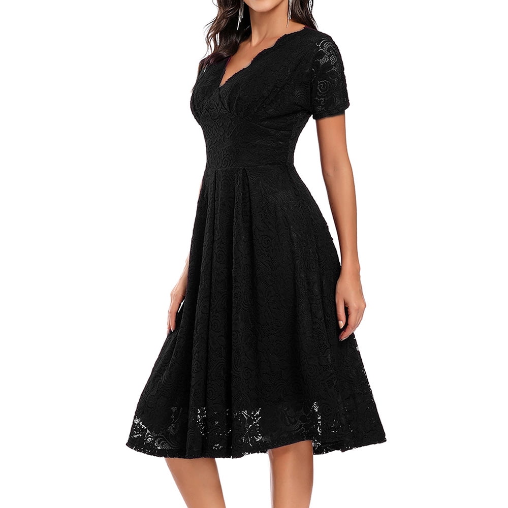 MELDVDIB Women's Lace Long Sleeve Wrap Dress Short for Wedding