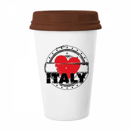 

I Love Italy Word Love Heart Circle Shape Mug Coffee Drinking Glass Pottery Cerac Cup Lid