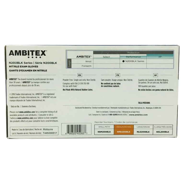 N200 Series Powder-Free Nitrile Gloves, Medium, Black, 100/Box N200 Series Powder-Free Nitrile Gloves, Medium, Black, 100/Box