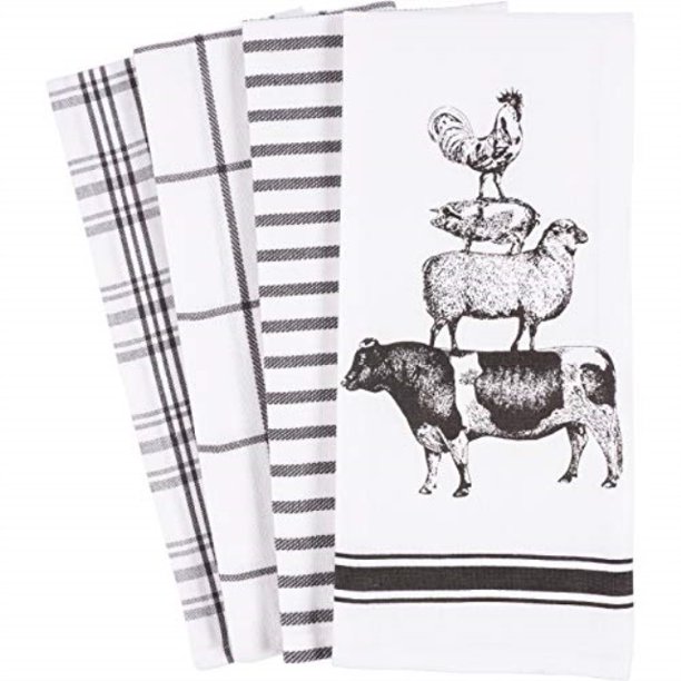 kaf home pantry stacked farm animals kitchen dish towel 18 x 28inch