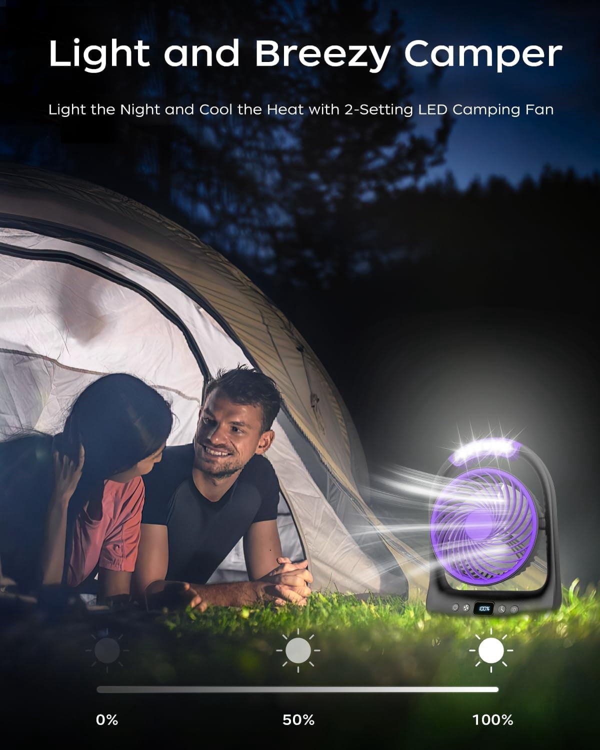 HGGQVVS 6" Rechargeable Camping Fan, Battery Operated Small Portable Fan with 3 Speeds & 6H Runtime LED, 360° Tiltable, USB Type-C Charging, Ideal for Outdoor, Travel, Camping, Home & Office, Purple