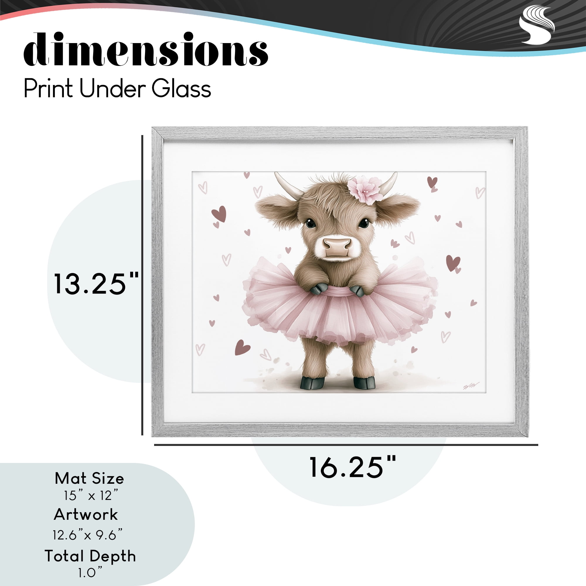 Stupell Industries Baby Calf with Tutu Gray Framed Print Under Glass, design by Whimsical Wonders