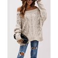 thumbnail image 5 of Women Off Shoulder Sweater Long Sleeve Knit Sweater Loose Pullover Jumper Tops Khaki XL, 5 of 9