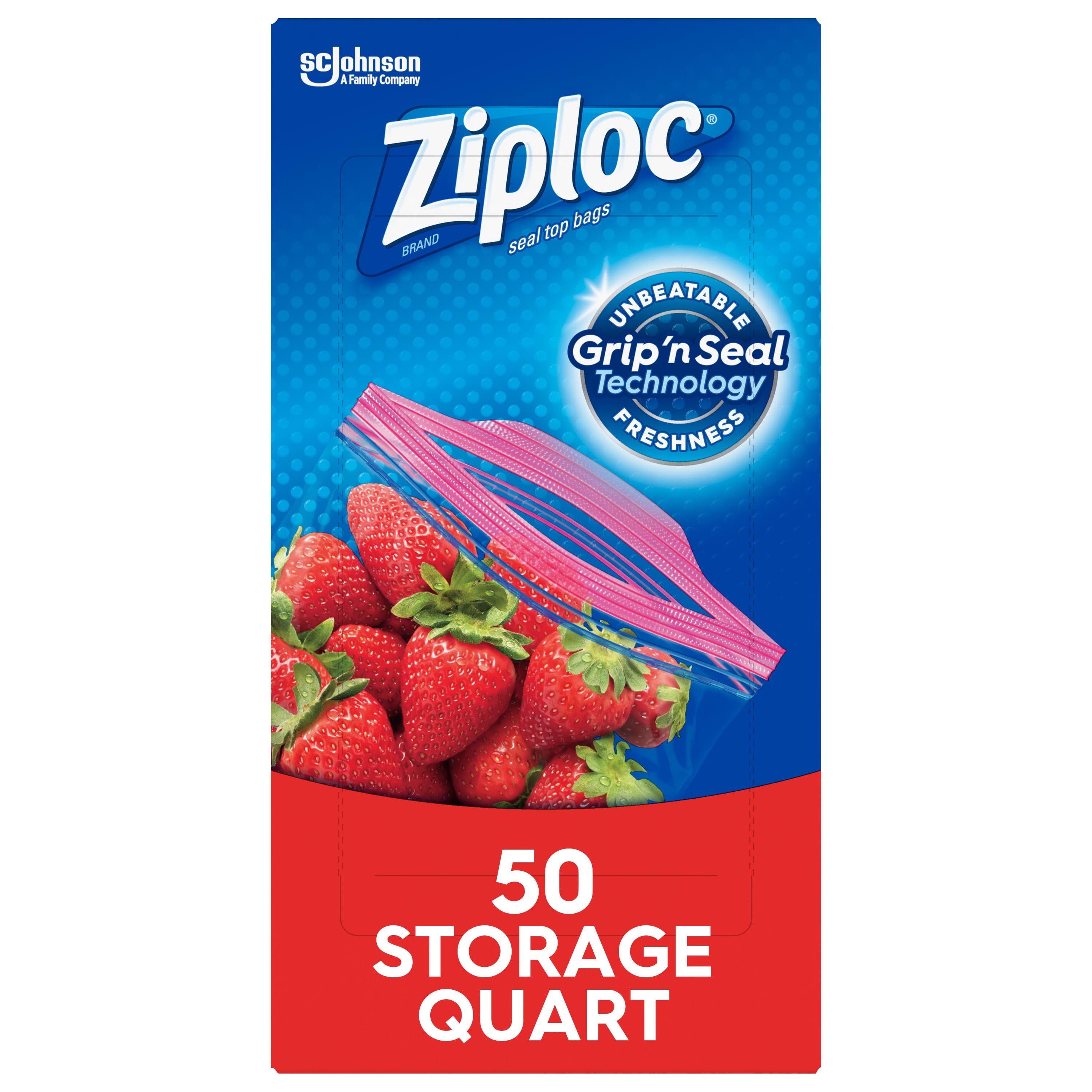 Ziploc Brand Storage Quart Bags with Grip 'n Seal Technology, 50 Count