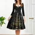 thumbnail image 2 of Christmas Dresses for Women Women's Fashion Round Casual Slim Fit Christmas Print Large Swing Long Sleeve Dress for Holiday Party,Black,2XL, 2 of 4