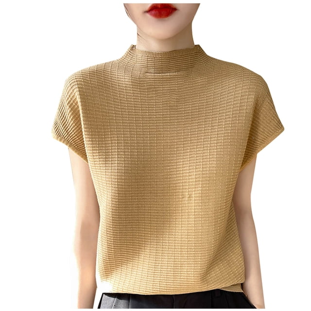 Liquidation Hauts pour Femmes Hauts pour le Travail Débardeur Demi-Haut Col Rond Ample Mode Tricoté T-Shirt de Base