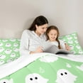 thumbnail image 4 of Manfei Kawaii Ghost Child Bedding Comforter Set 7 Pieces, Green Cartoon Halloween Animal Full Bedding Set, Sugar Gothic Style Fitted Sheet Flat Sheet, Breathable Home Decor, 4 of 7