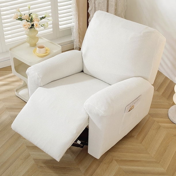Xiao Hua Funda de sofá elástica de forro polar grueso blanco, funda para sillón, funda protectora para sofá de sala de estar, 1 asiento