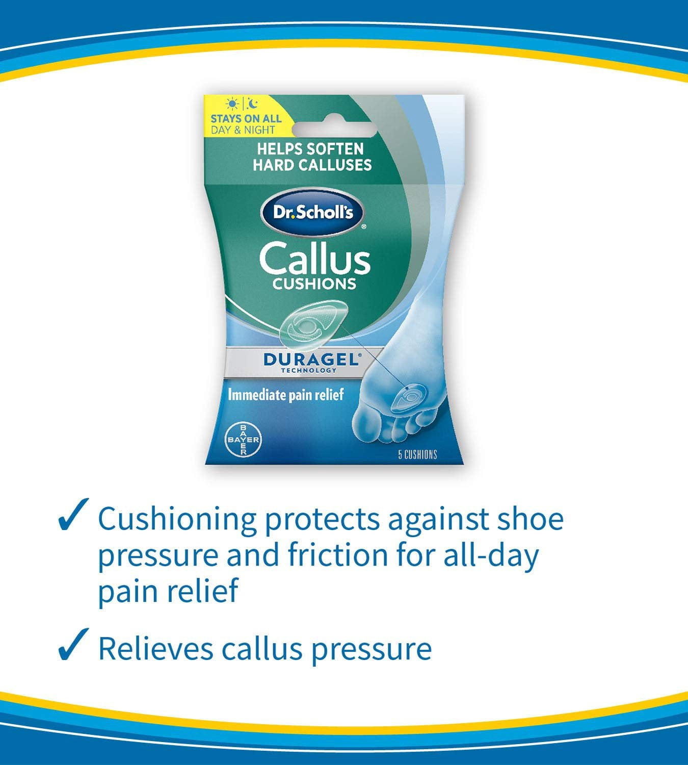 Dr Scholl's Duragel Callus Cushions Thin and Flexible All Day Cushioning Pain Relief 5 ct