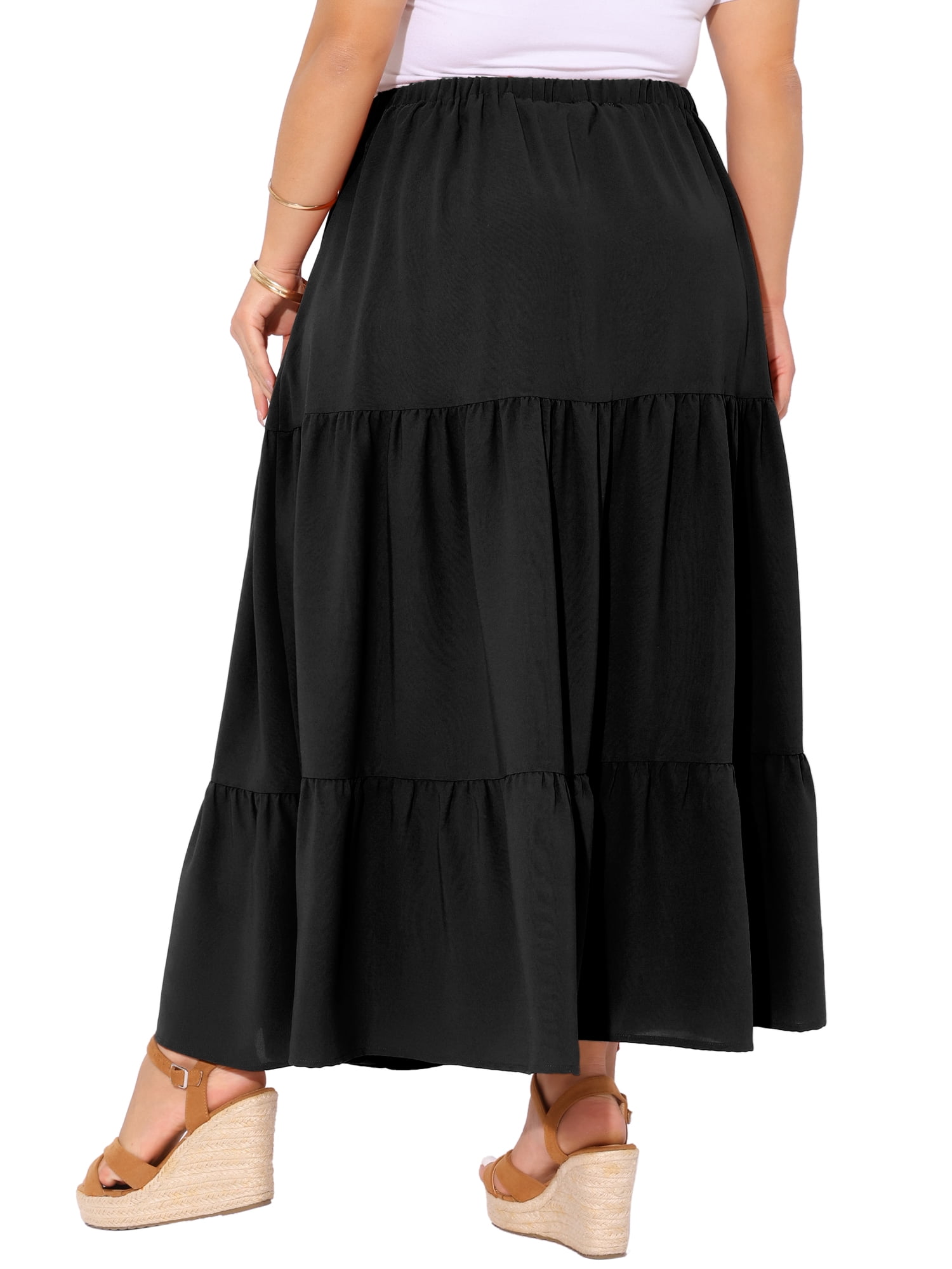 DARING DIVA Women's Plus Swing Maxi Elastic High Waist Boho Flowy Skirts 4X Black
