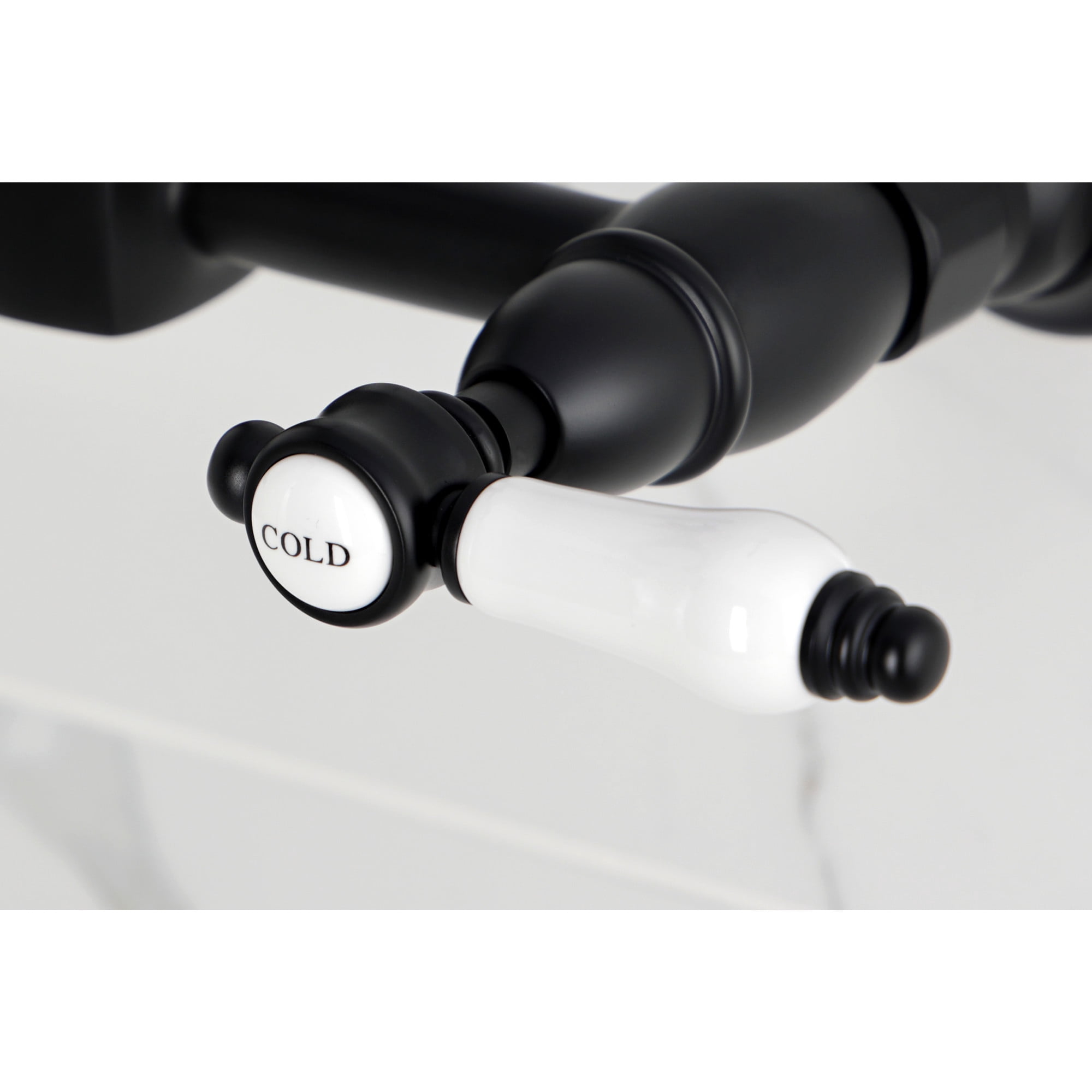 Kingston Brass KS2440BPL Bel-Air Double-Handle Wall-Mount Bridge Kitchen Faucet, Matte Black