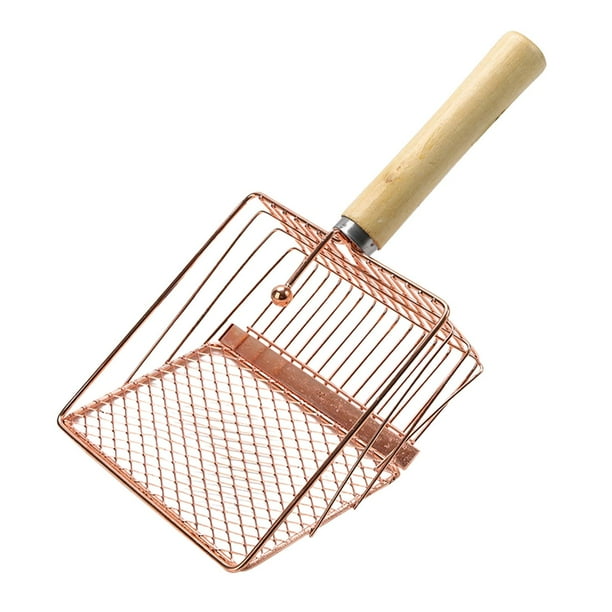 Recogedor de arena para gatos, recogedor de residuos de arena para gatos, limpieza de mascotas para cachorros bola de acero de oro rosa