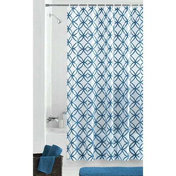 Teal and Blue PEVA Shower Curtain, 70" x 72", Mainstays Hadley Geometric, Waterproof