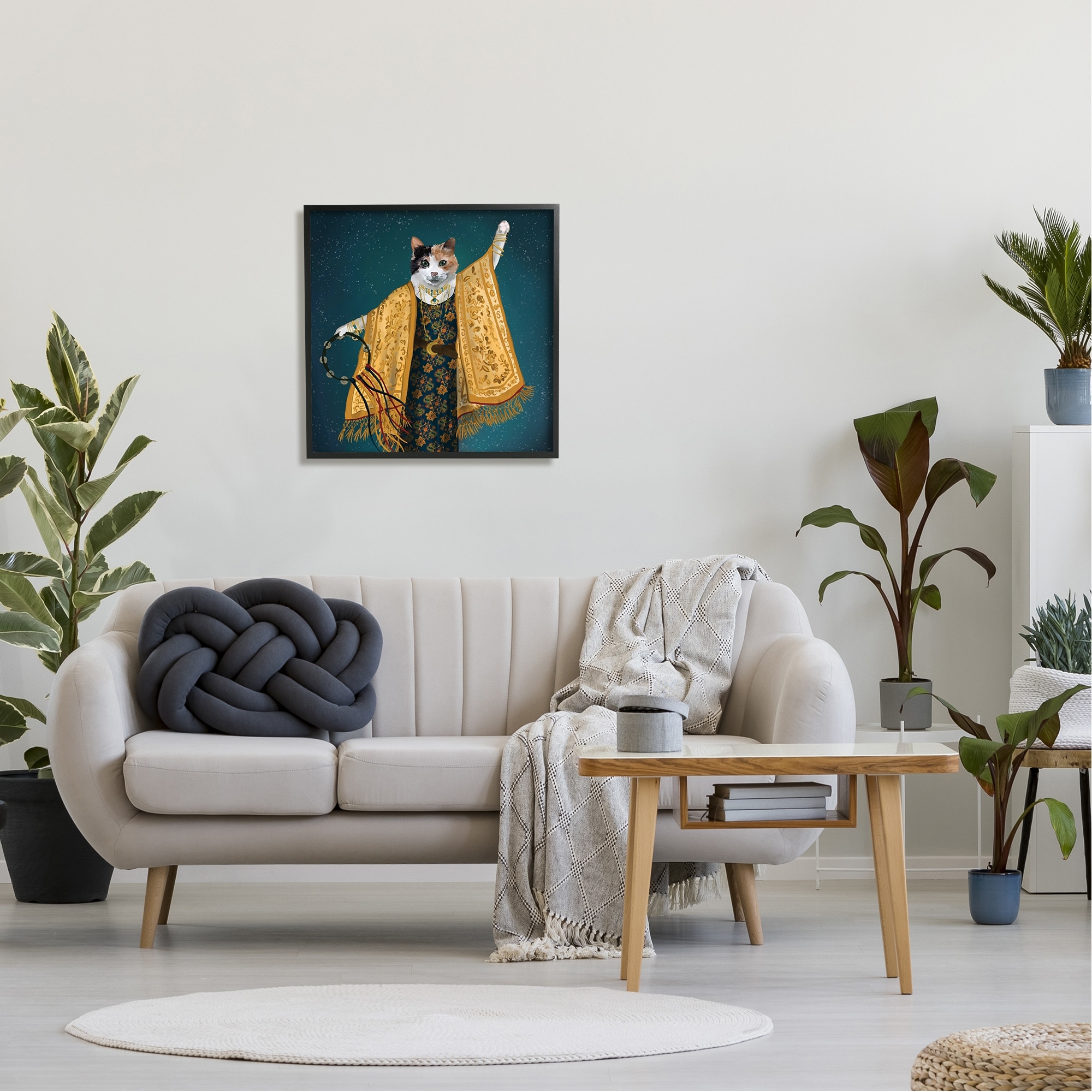 Stupell Industries Fashionable Cat Traditional Patterned Boho Clothing Portrait Graphic Art Black Framed Art Print Wall Art, Design by House of Rose