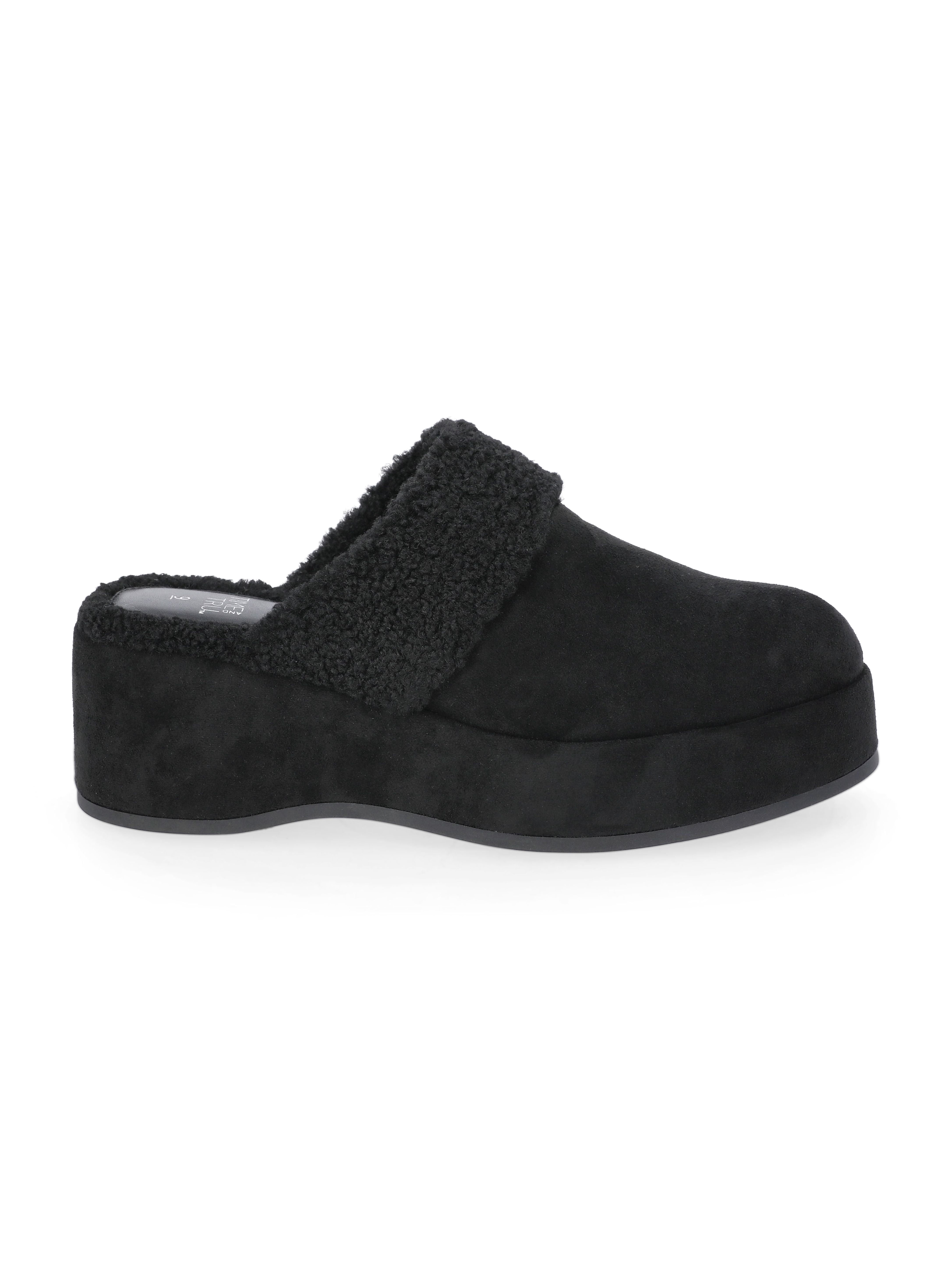 Time and Tru Women's Faux Shearling Wedge Clogs