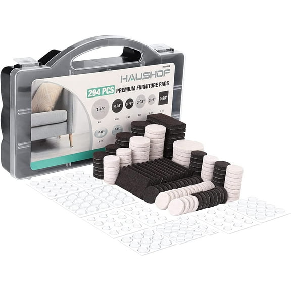 HAUSHOF 294 Pieces Felt Furniture Pads and Cabinet Door Bumpers, Premium Self Adhesive Felt Pads with Storage Box, Anti Scratch Hardwood Floor Protectors for Furniture Feet and Chair Legs