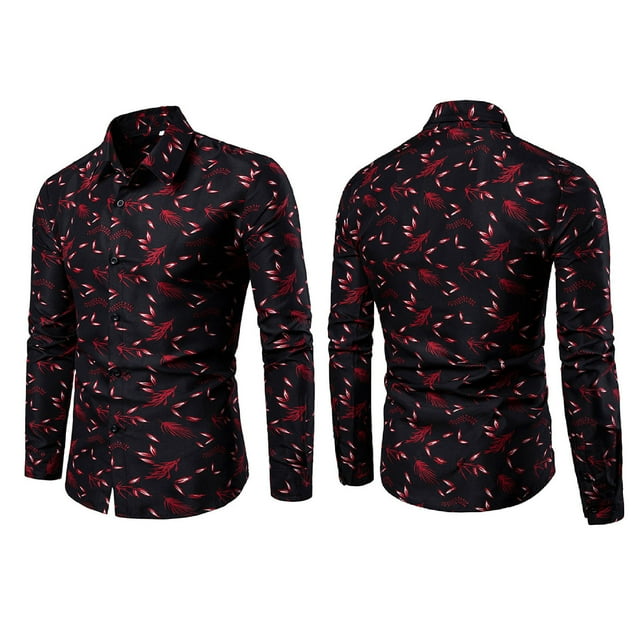 Camisa de manga larga camisa con botones de color rojo vino cuello vuelto luz estampada cómoda y elegante para fiesta ANGGREK Otros