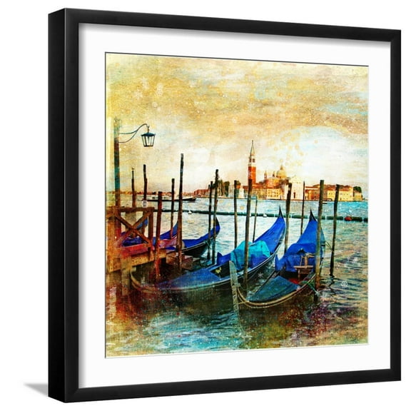 Art.com Mystery Of Venice - Artwork In Painting Style Art Print by Maugli-l, Black Frame Wall Art, 21" x 21"