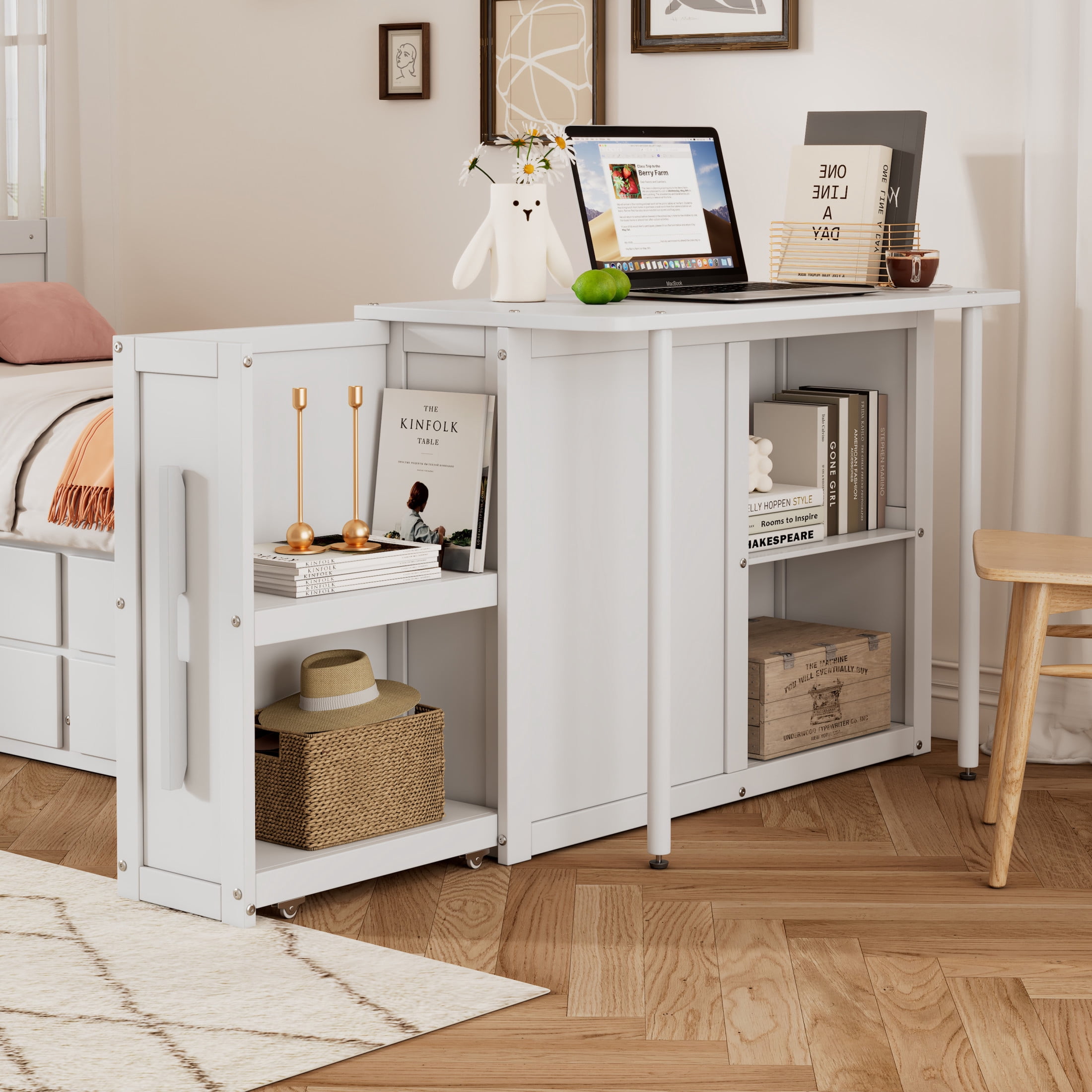 Noble House Twin Size Multifunctional Platform Bed with Trundle, 3 Drawers, Desk and Storage Shelf, White