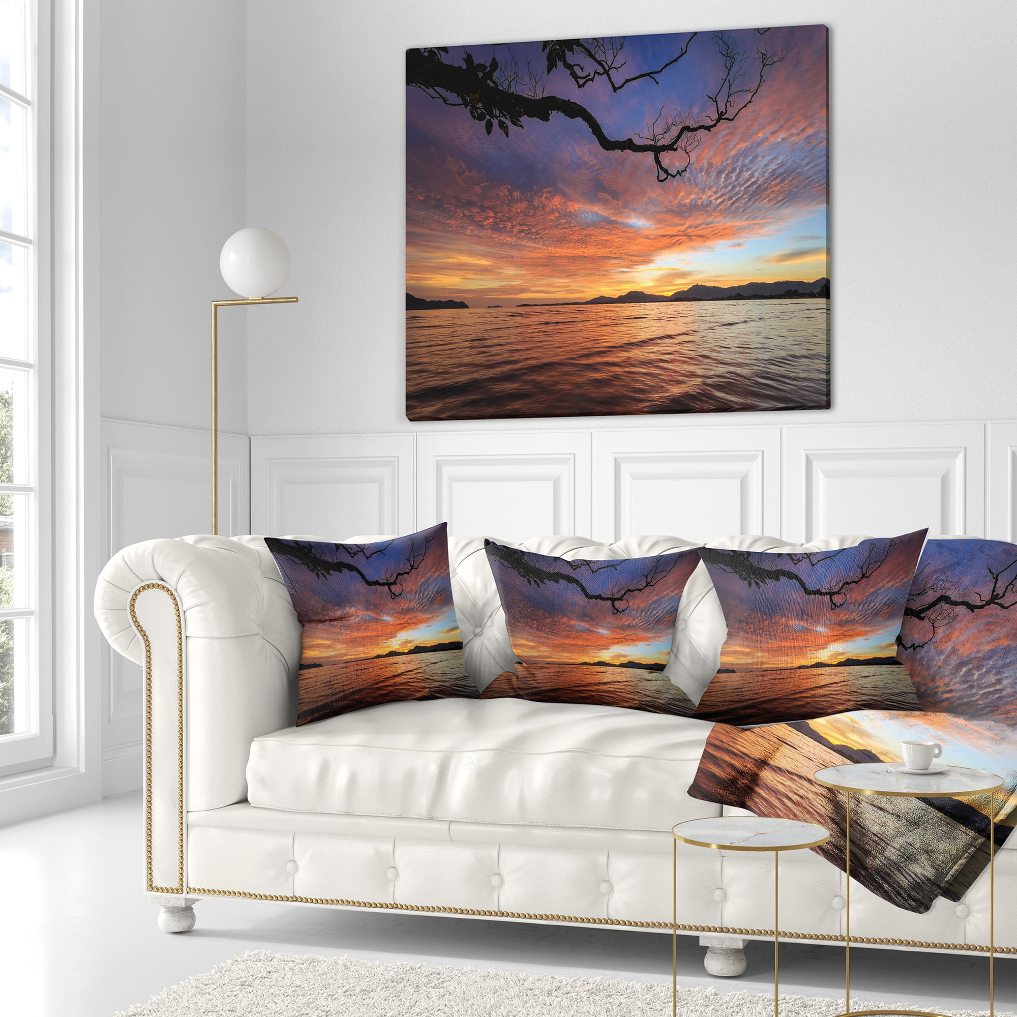 Designart Beautiful Sunset Beach In Phuket - Seashore Throw Pillow - 16x16