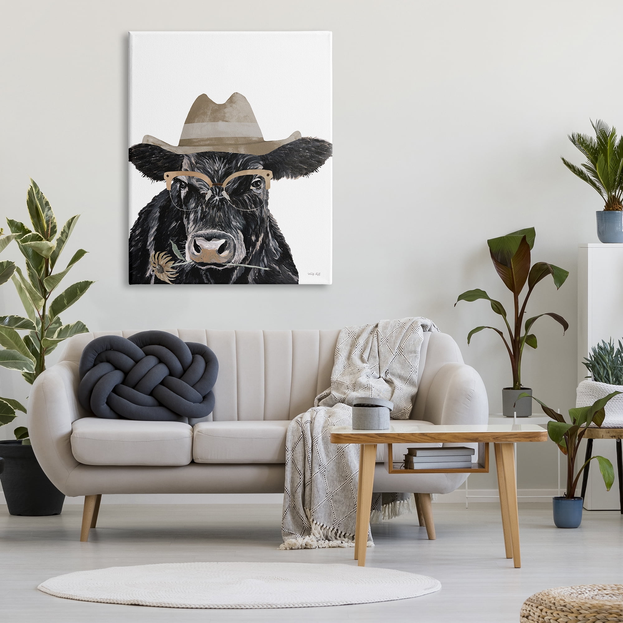 Stupell Industries Cattle in Hat & Glasses Animals & Insects Painting Gallery Wrapped Canvas Print Wall Art, 36 x 48