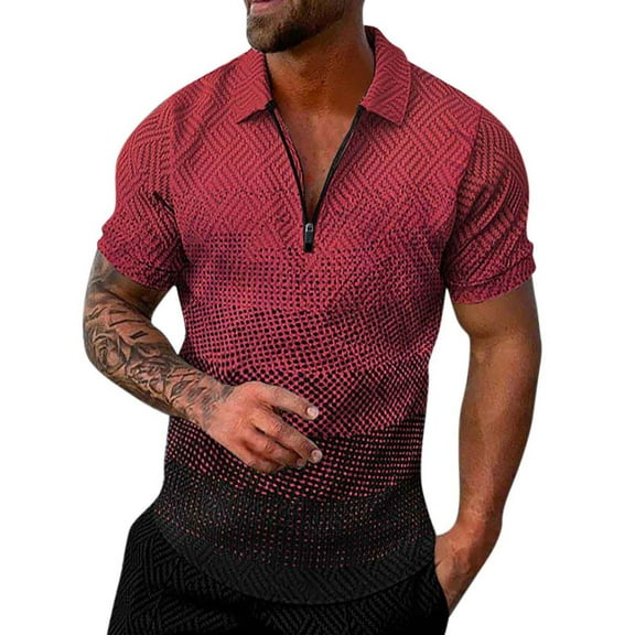 Ketyyh-chn99 Men's Polo Shirts for Men Fashion T Shirt Polo Shirts Button Up Pullover Tops Red,3XL